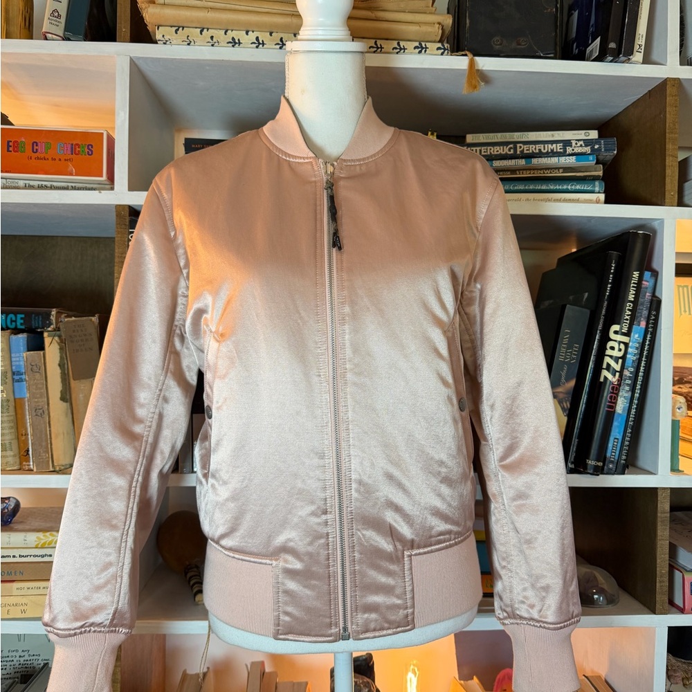 rag & bone reversible green canvas Shimmering Pink Bomber Jacket